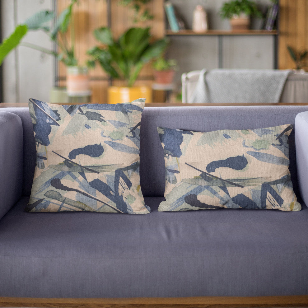 Plutus Blue Modern Art Graphic Print Luxury Throw Pillow, 20"x30"