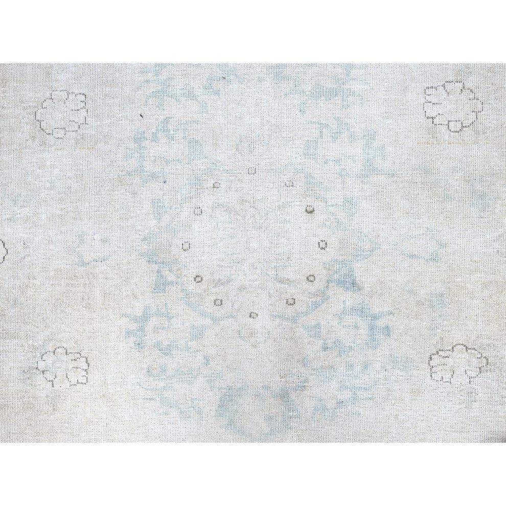 White, Natural Wool, Hand Knotted, Vintage Persian Kerman, Rug, 7'2"x9'10"