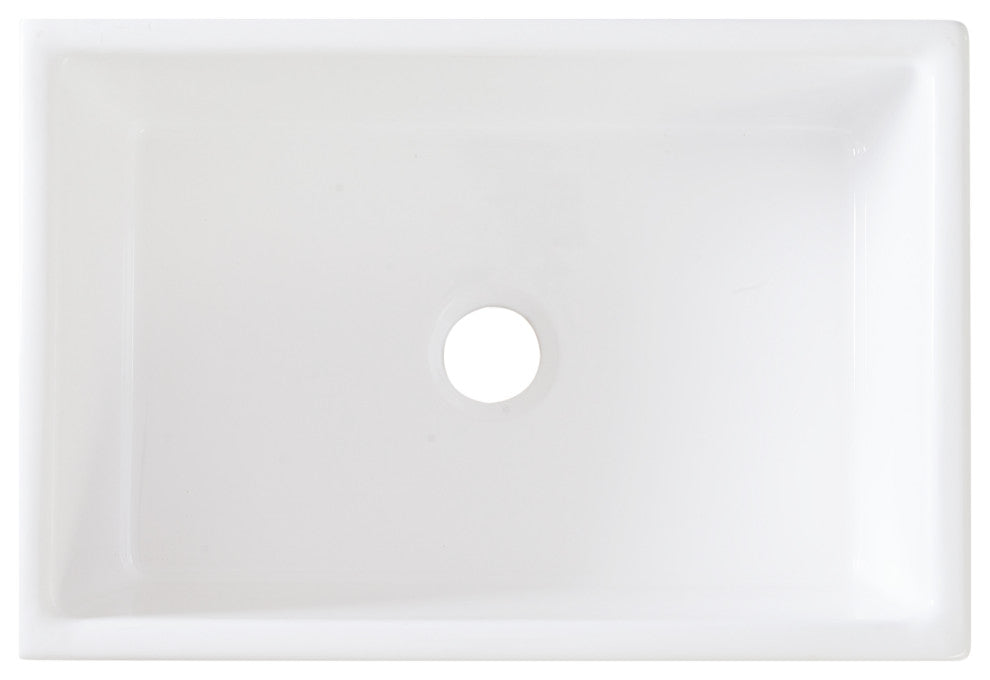Fireclay Sink, Single Bowl Farmhouse Apron Kitchen Sink, White, 30"