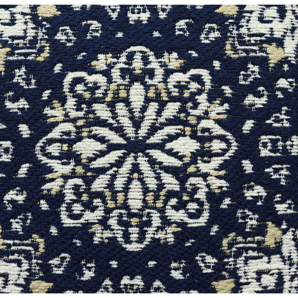 Navy Blue Machine Woven with Tassels Belvoir Throw Pillow, 20" x 20"