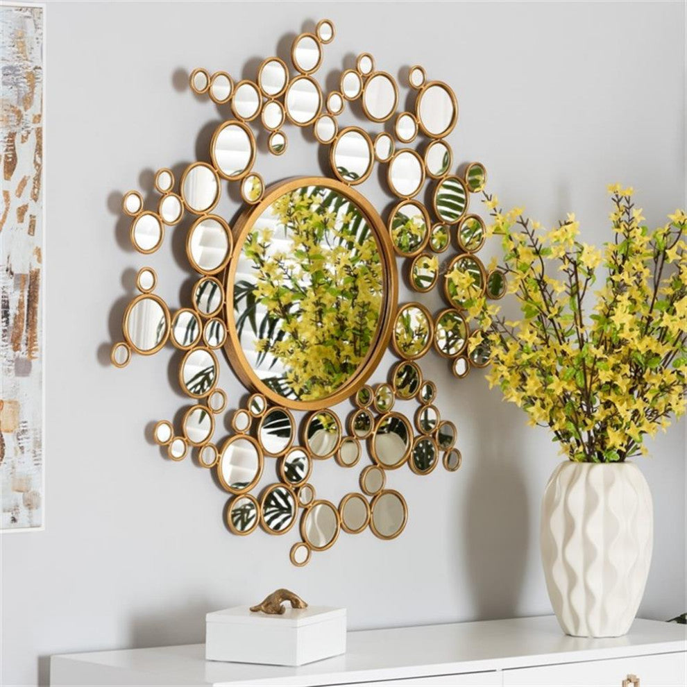 Castiel Modern Glam and Luxe Antique Goldleaf Metal Bubble Accent Wall Mirror