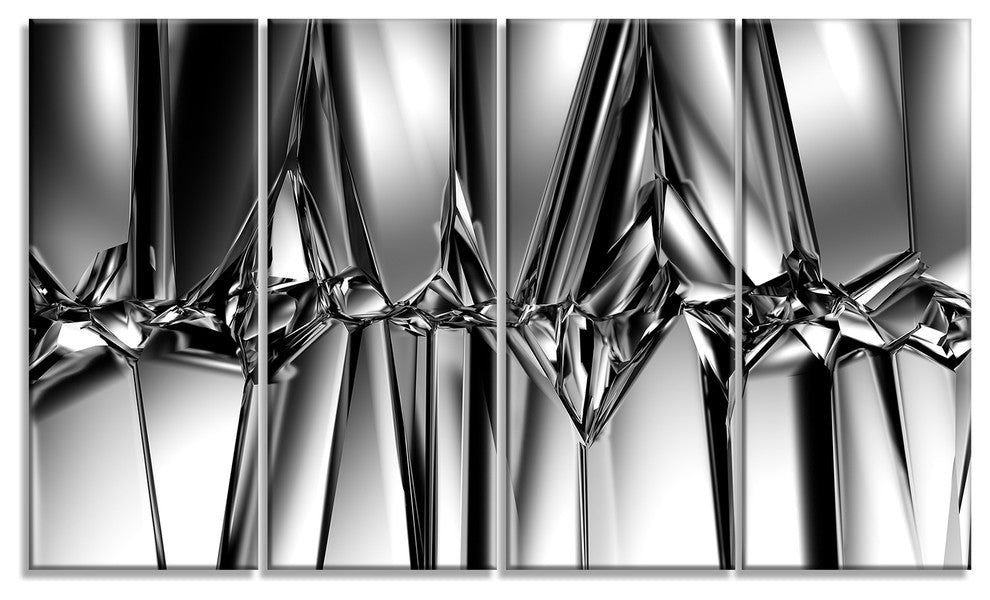 Black White Crystal Background, Abstract Canvas Art Print, 48"x28", 4 Panels