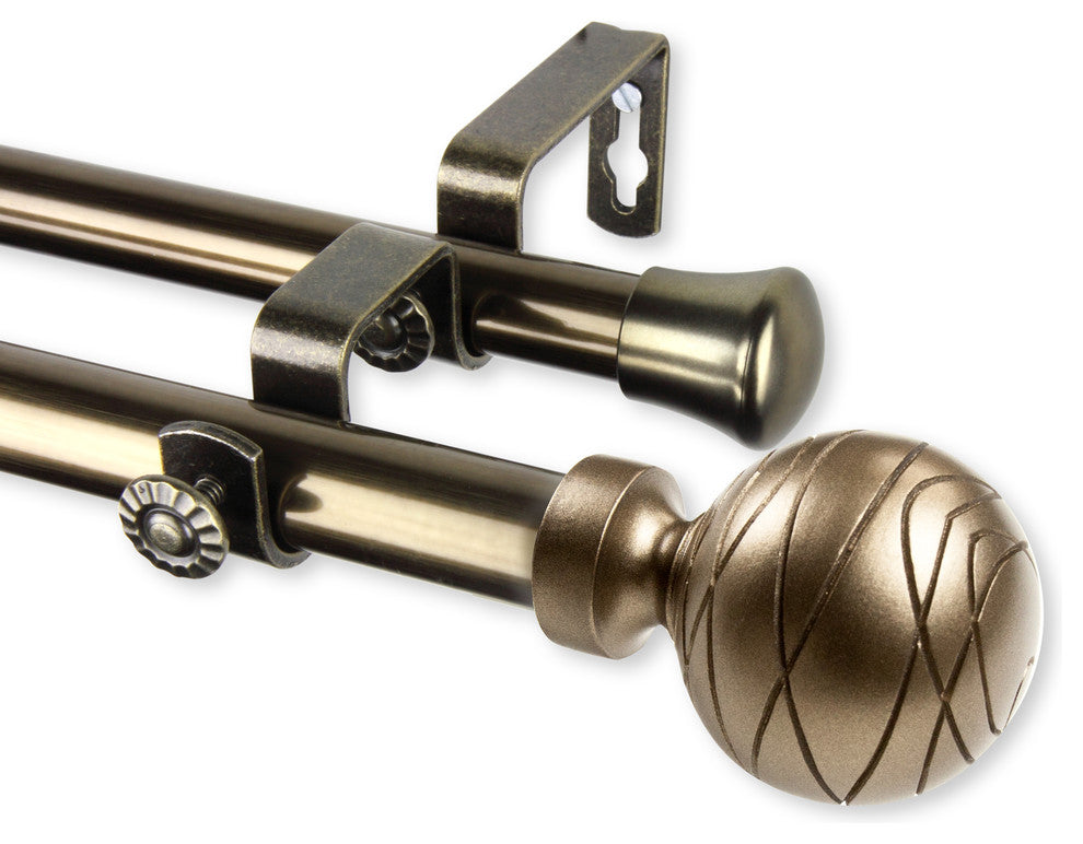 Arman Double Curtain Rod, Antique Brass, 120-170"