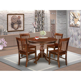 5 Pc Dining Set, Table, 4 Mahogany Wooden Chairs Button Tufted, Mahogany