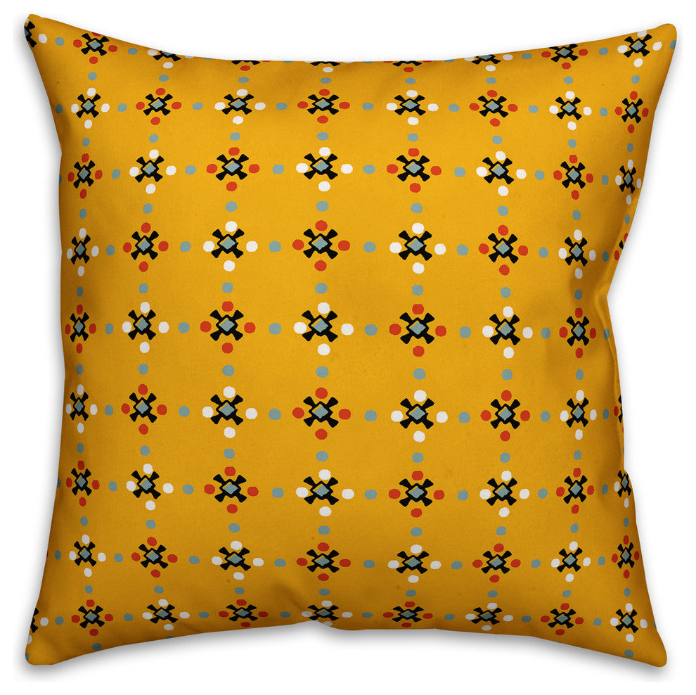 Whimsical Folk Pattern, Yellow Throw Pillow, 20"x20"
