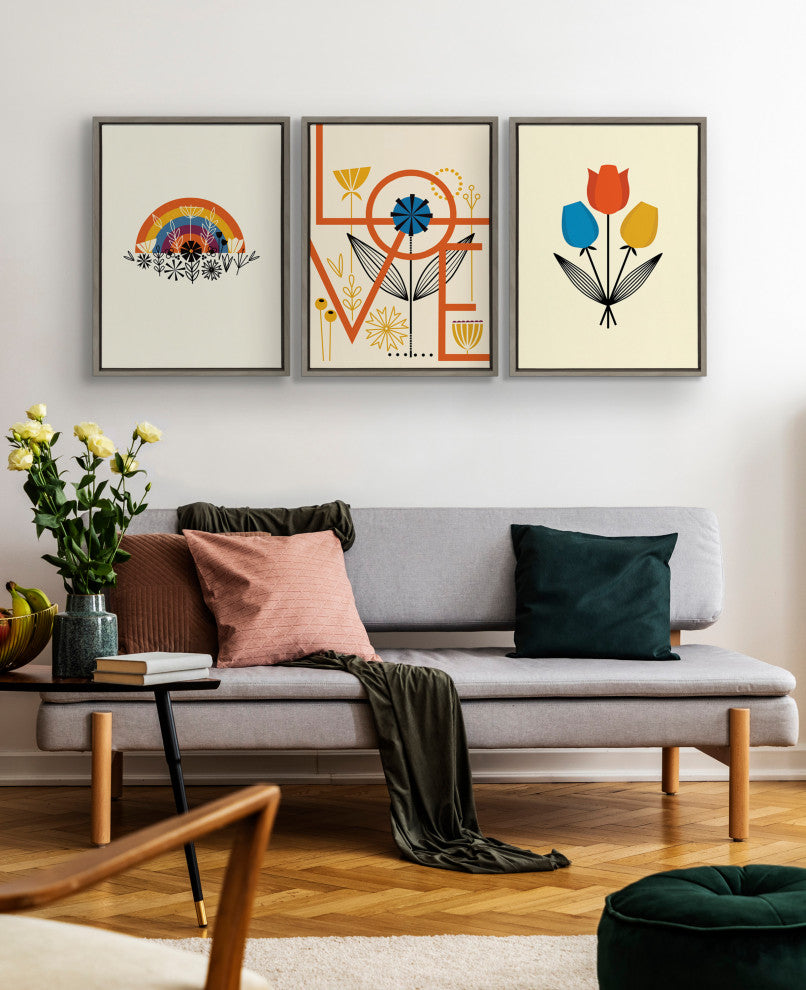 Sylvie Tulip Bouquet Framed Canvas by Amber Leaders Designs, Gray 18x24