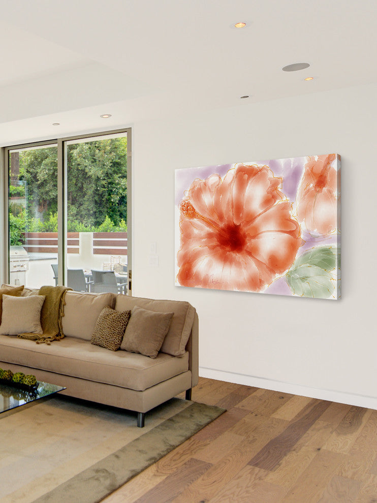 Marmont Hill, "Pink Hibiscus" by Arthur Pina Painting on Wrapped Canvas, 60x40