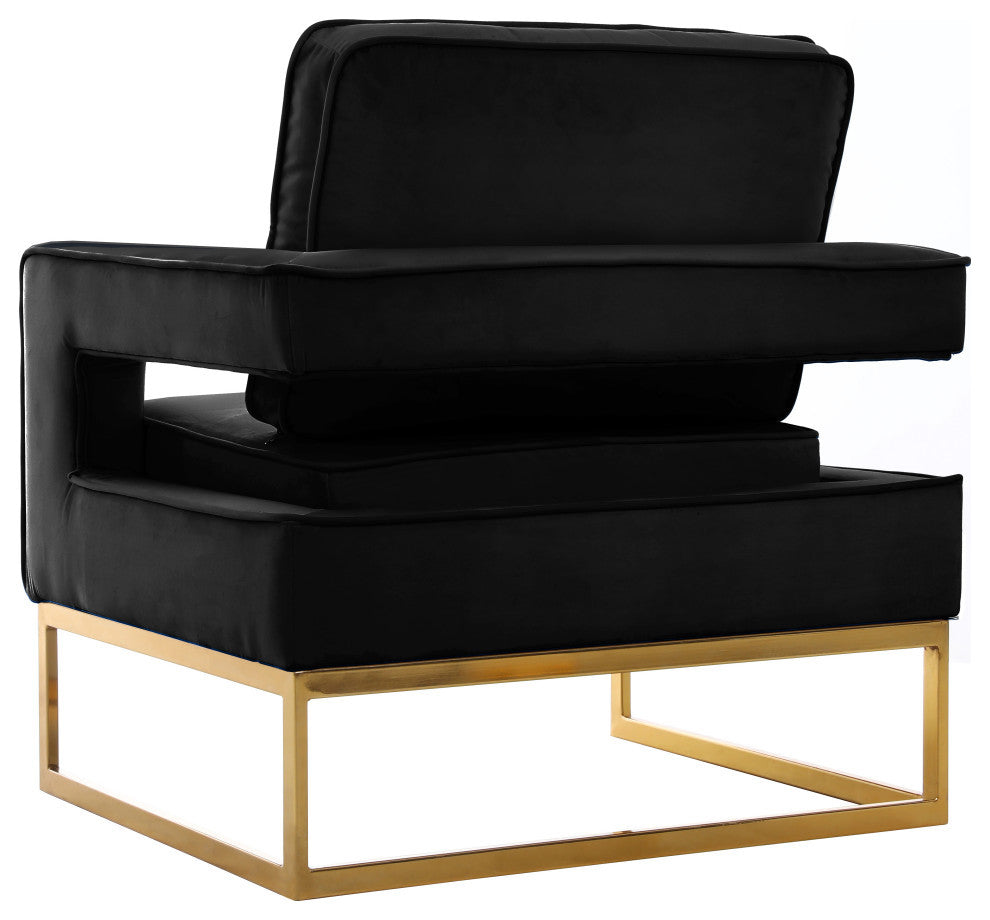 Noah Velvet Upholstered Accent Chair, Black, Gold Base