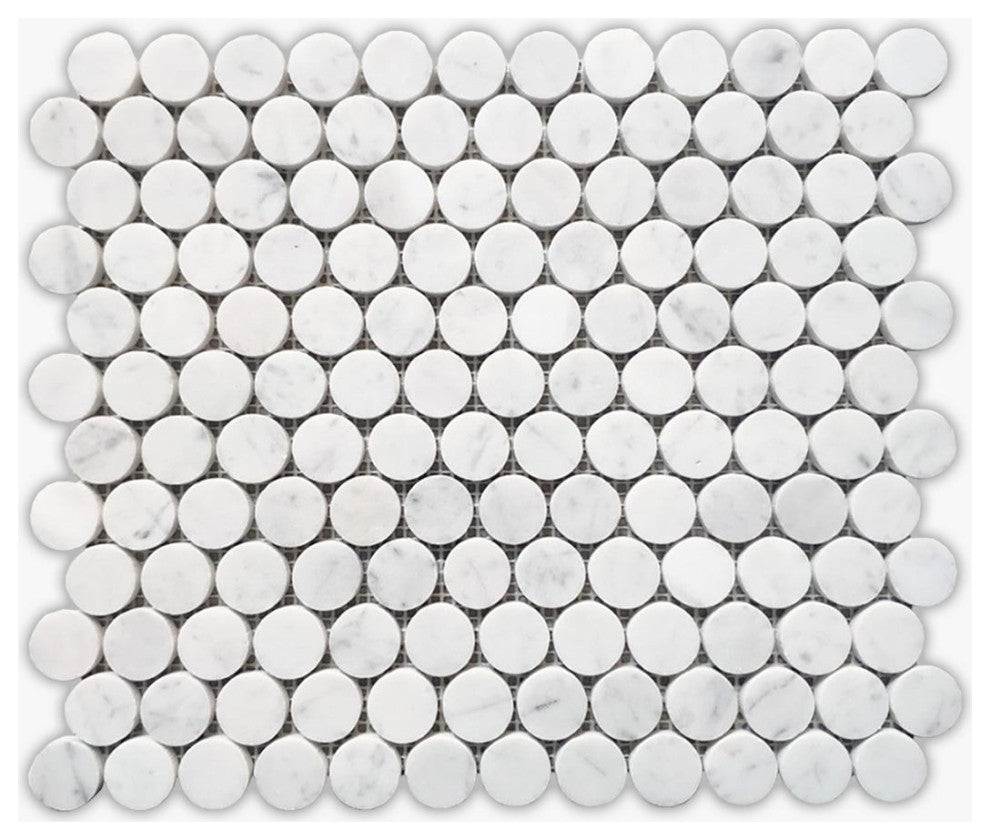 White Carrara Polished Penny Round Marble Mosaic