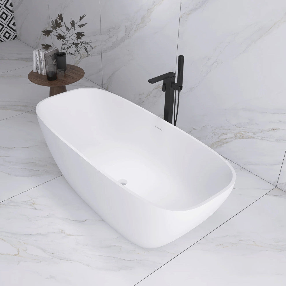 67" Solid Surface Freestanding Flatbottom Non-Whirlpool Bathtub, White