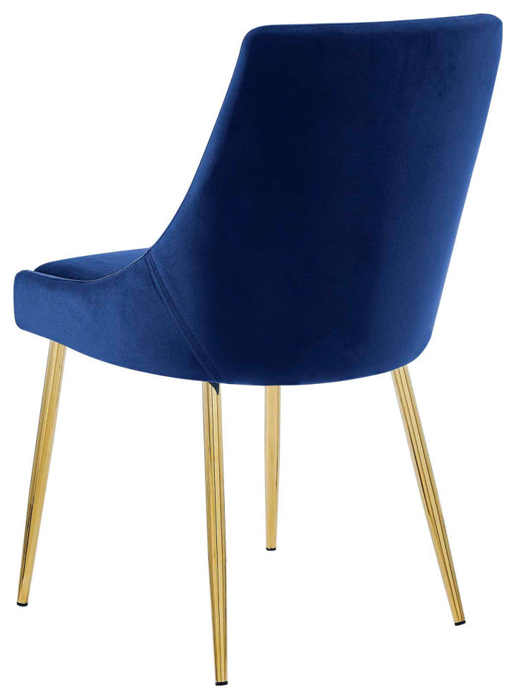 Side Dining Chair, Set of 2, Velvet, Metal, Gold Blue Navy, Modern, Cafe Bistro