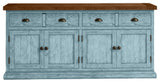 70" Rustic Two Tone Sideboard Buffet, Interesting Aqua