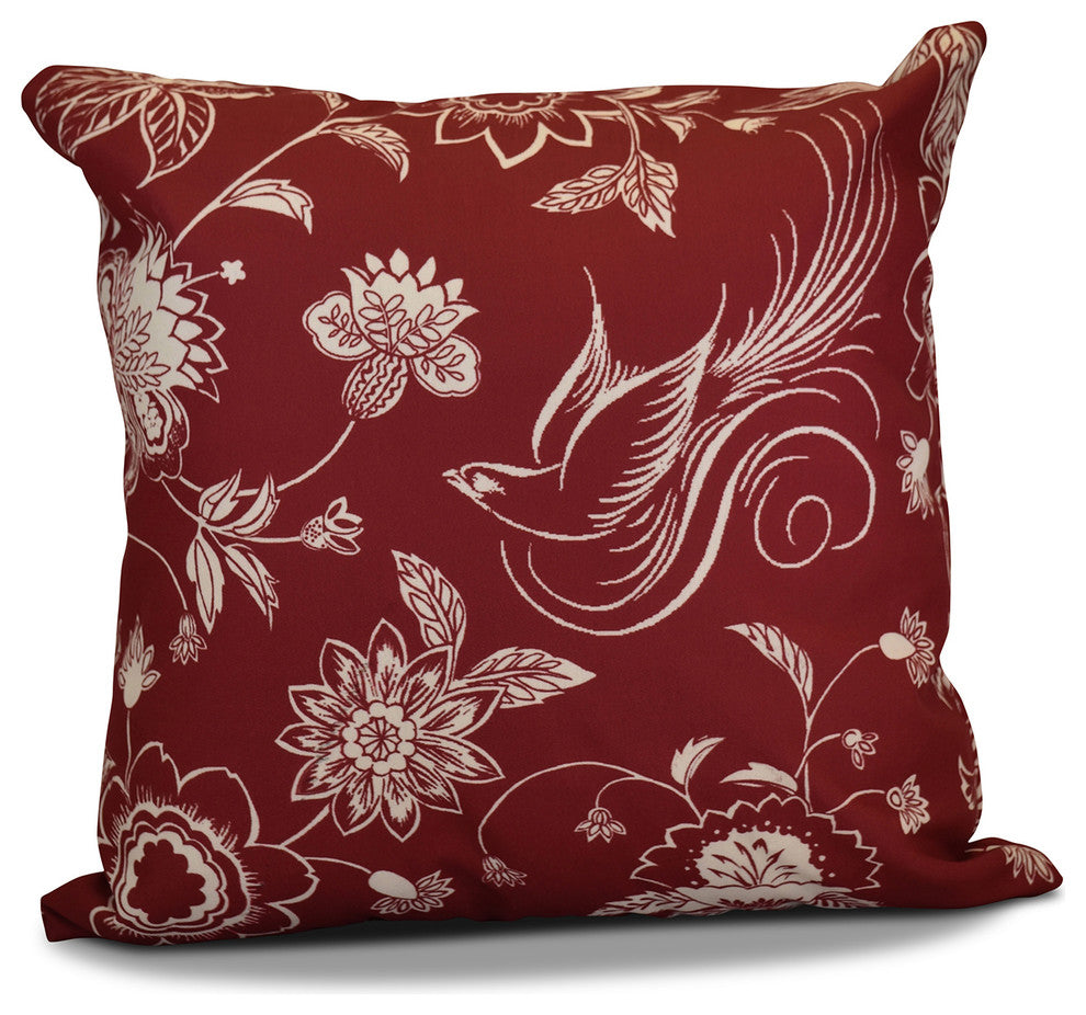 Decorative Holiday Pillow Floral Print, Cranberry, 20"x20"
