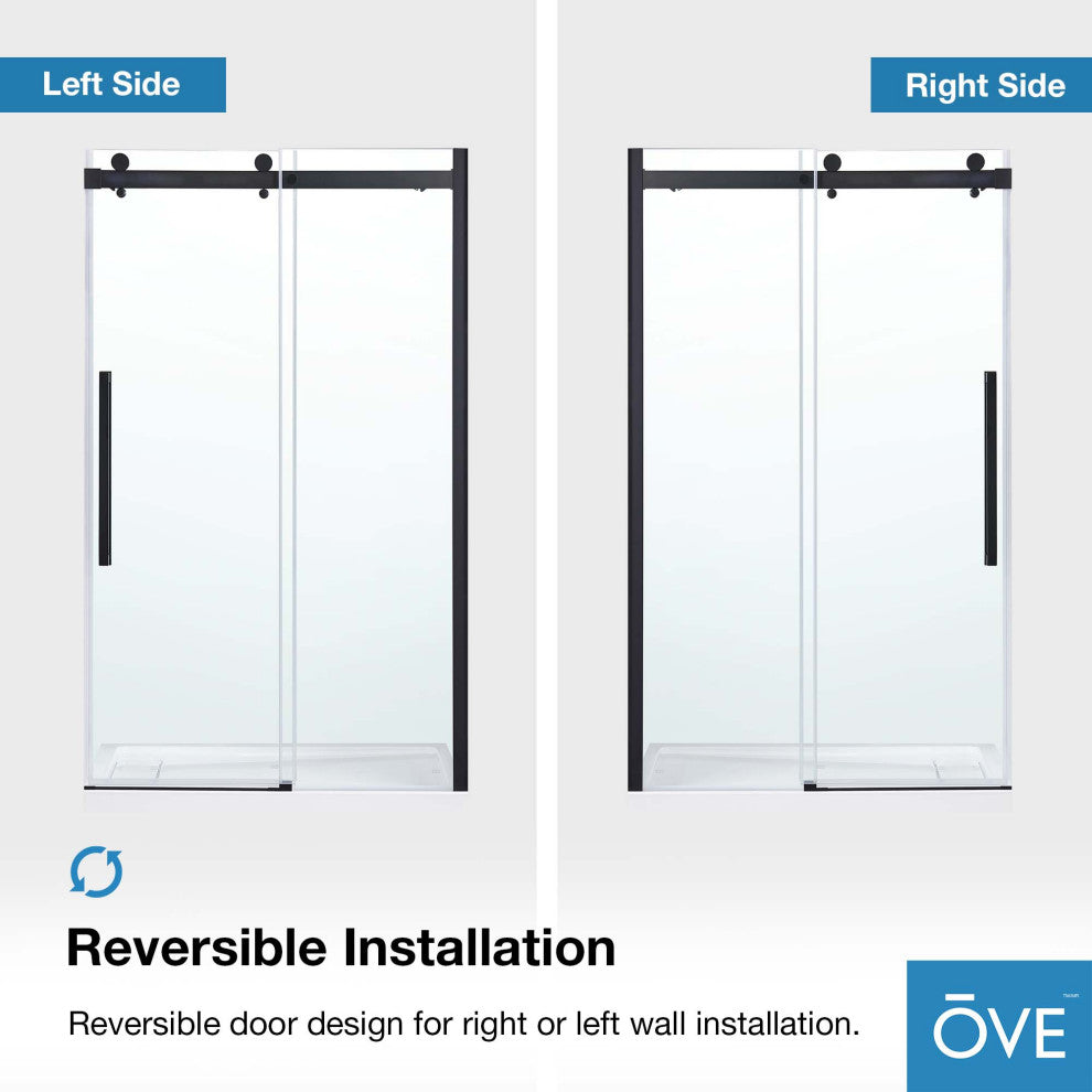 Bel Soft-Close Frameless Sliding Soft Close Shower Door, Matte Black, 48"