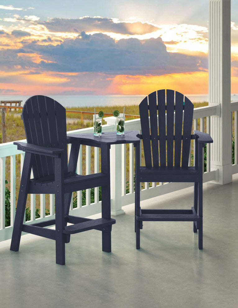 2 Pieces Outdoor Adirondack Chairs with Connecting Tray and Umbrella Hole, Navy