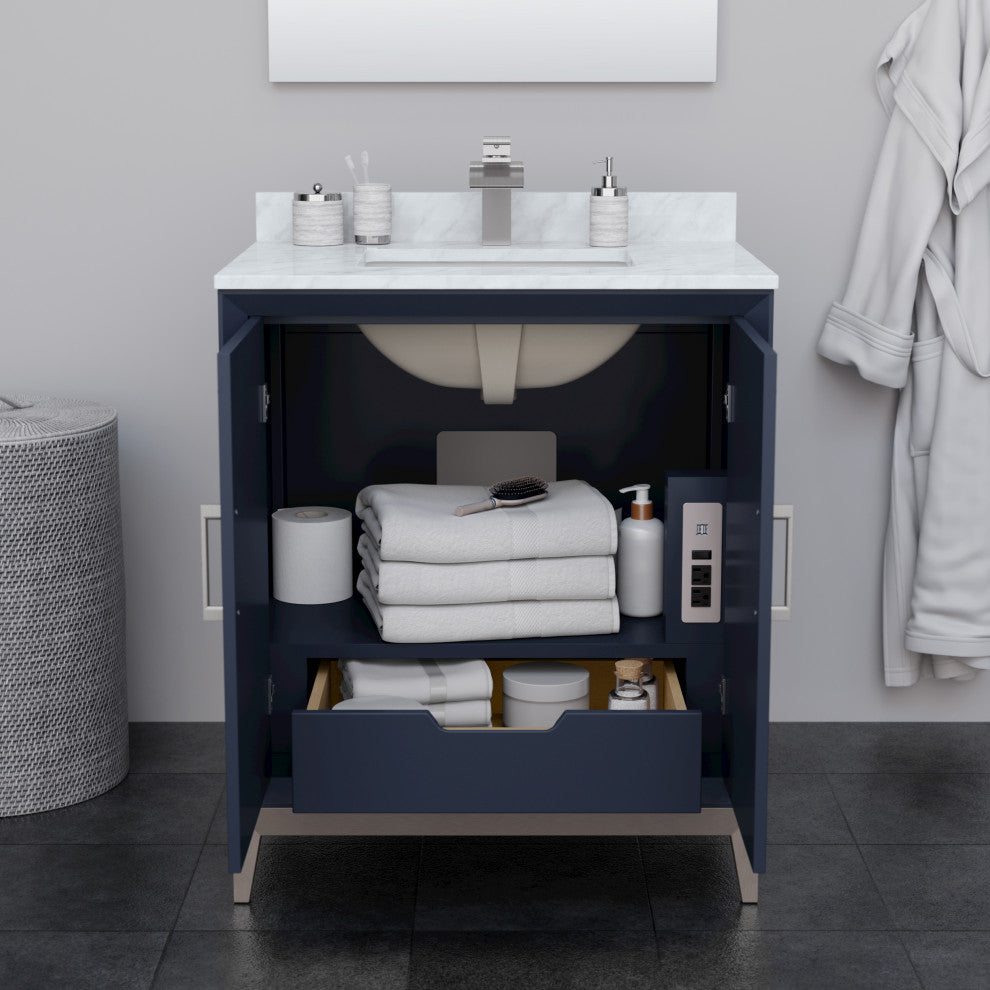 Marlena 30" Dark Blue Single Vanity, Quartz Top, 3-Hole, Nickel Trim