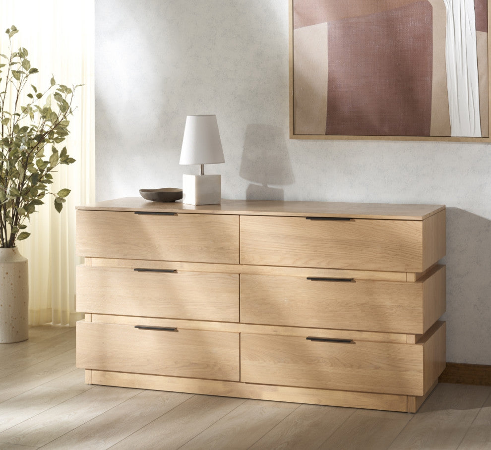 Safavieh Couture Titus 6 Drawer Stacked Dresser, Oak