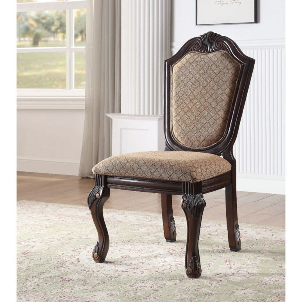 Set of 2 Upholstered Side Chair, Brown/Espresso Finish