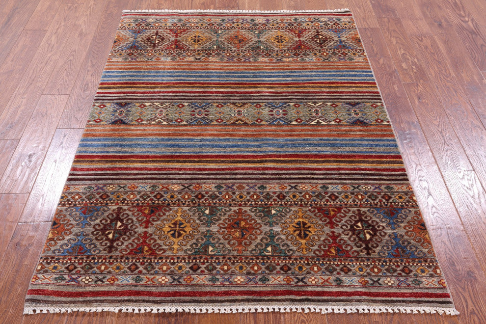 4' 2" X 5' 8" Khorjin Super Kazak Handmade Wool Rug - Q12374