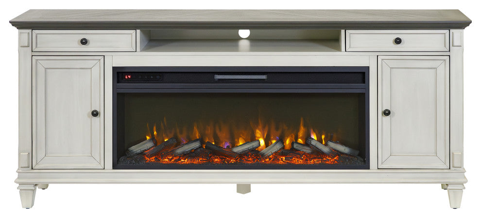 76" Traditional Fireplace Console Entertainment, White