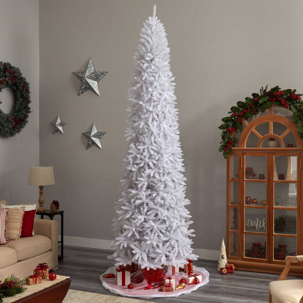 T3365 11 Slim White Artificial Christmas Tree With 950 Warm White LED Lights