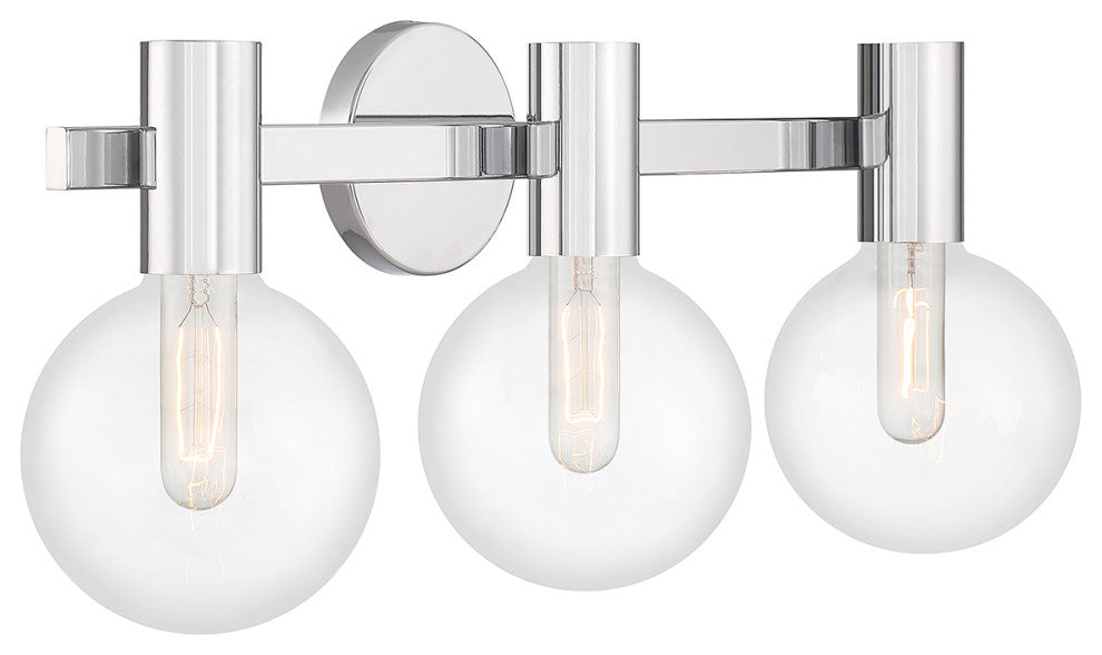 Wright 3-Light Bathroom Vanity Light, Matte Black, Chrome