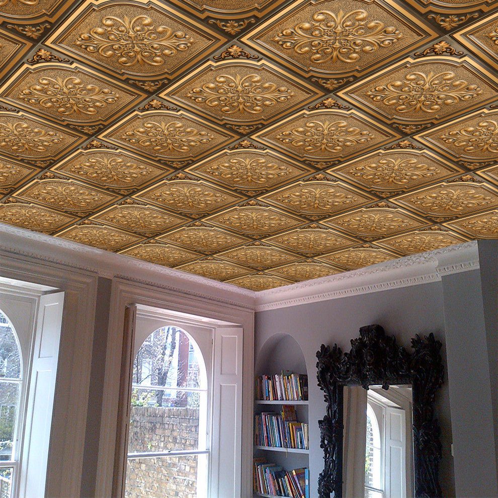 Antique Gold 3D Ceiling Panels, 2'x2', 4 Sq Ft