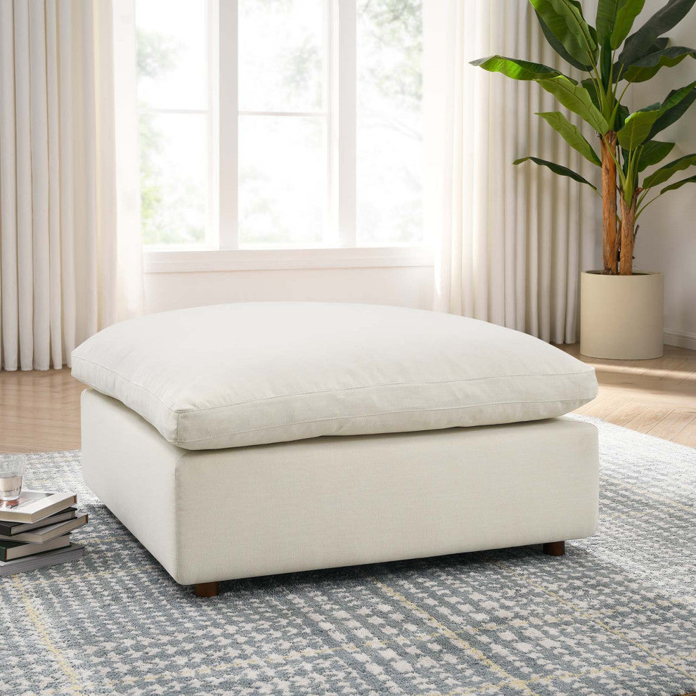 Ottoman Accent Chair, Beige, Fabric, Modern, Lounge Cafe Hotel Hospitality