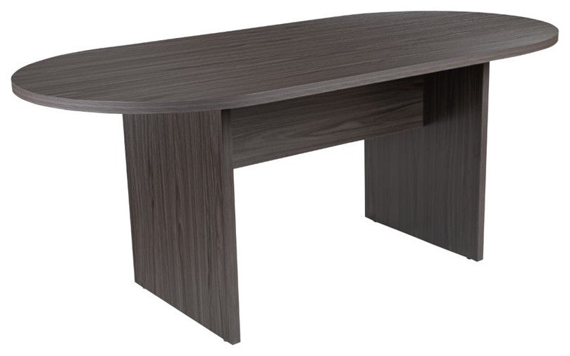 5 Piece Rustic Gray Oval Conference Table Set with 4 Black LeatherSoft Chairs
