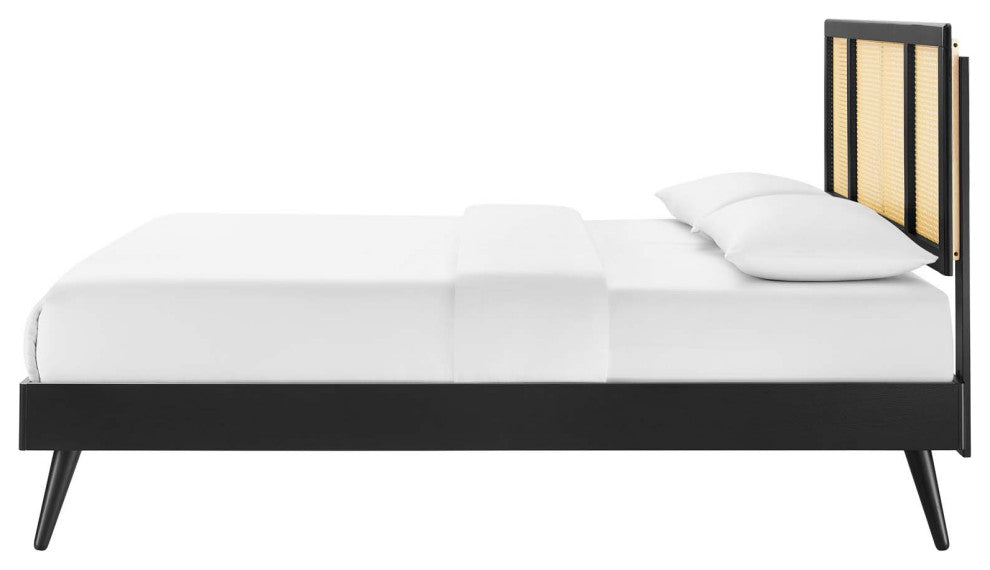 Platform Bed Frame, Full Size, Wood, Black, Modern Mid-Century, Bedroom Master