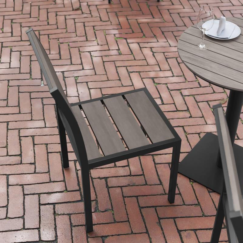 Finch Commercial Grade Stackable Patio Side Chair Chair with Arms, Gray