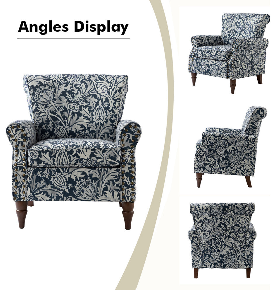 Wooden Upholstered Armchair, Navy