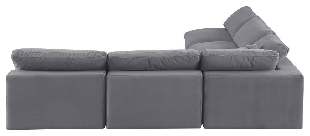 Comfy Upholstered L-Shaped Modular Sectional, Grey, 5-Piece: 4 Armless Chair, 1 Corner Chair, Velvet