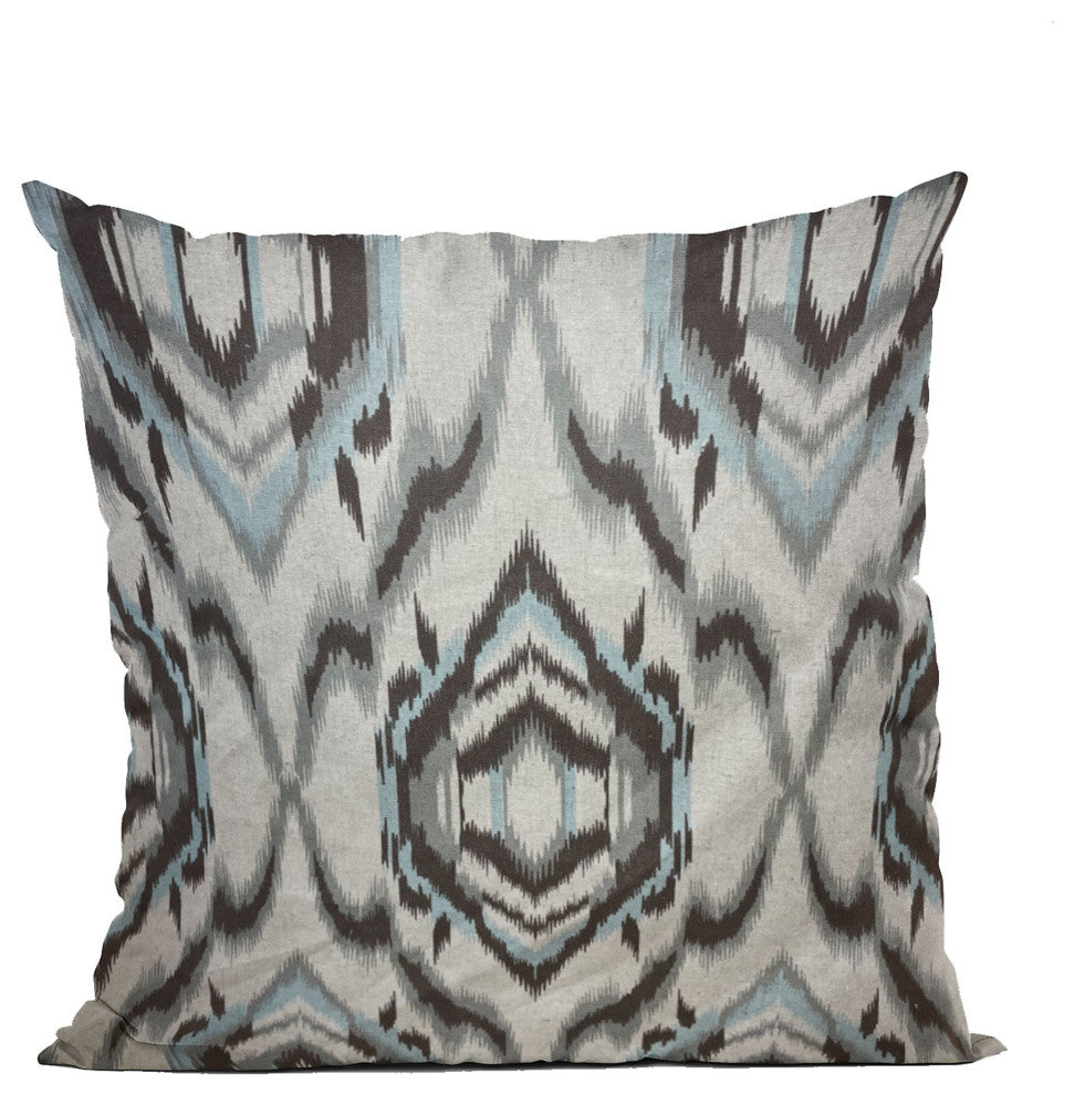 Plutus Ikat Dream Blue, Black, Cream Handmade Luxury Pillow, 20"x20"