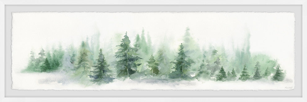 "Snow Covered Pines" Framed Painting Print, 30x10