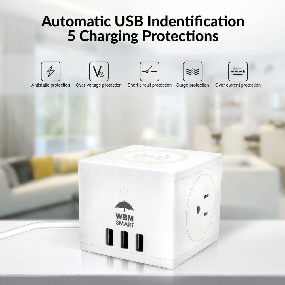 WBM Smart USB Power Strip With Wireless Charger