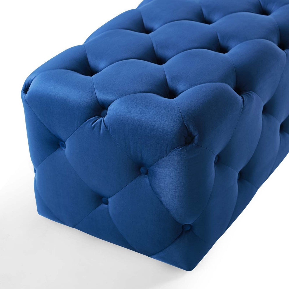 Tufted Accent Chair Bench, Velvet, Blue Navy, Modern, Living Lounge Hospitality