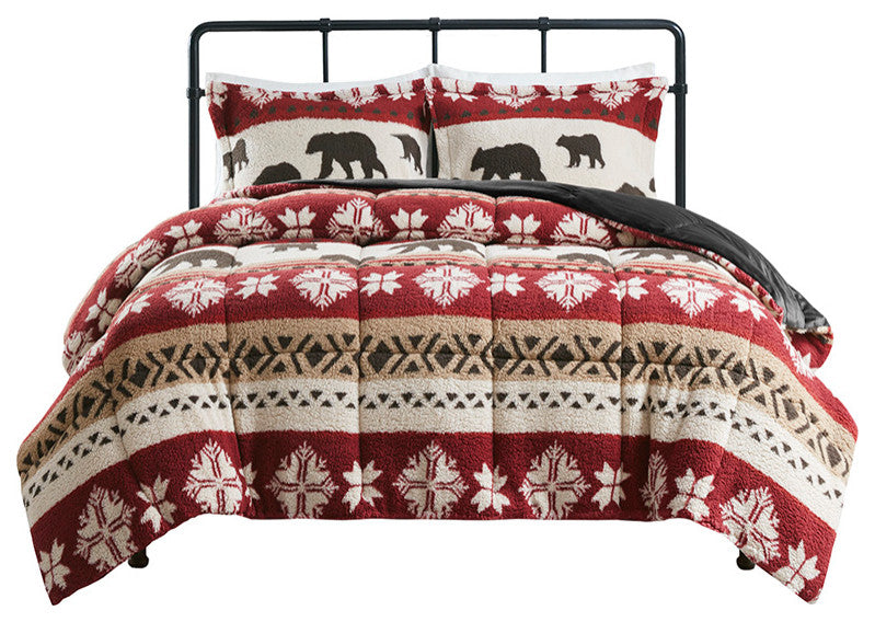 Woolrich Tunbridge Winter Cabin Sherpa Comforter Set, Red
