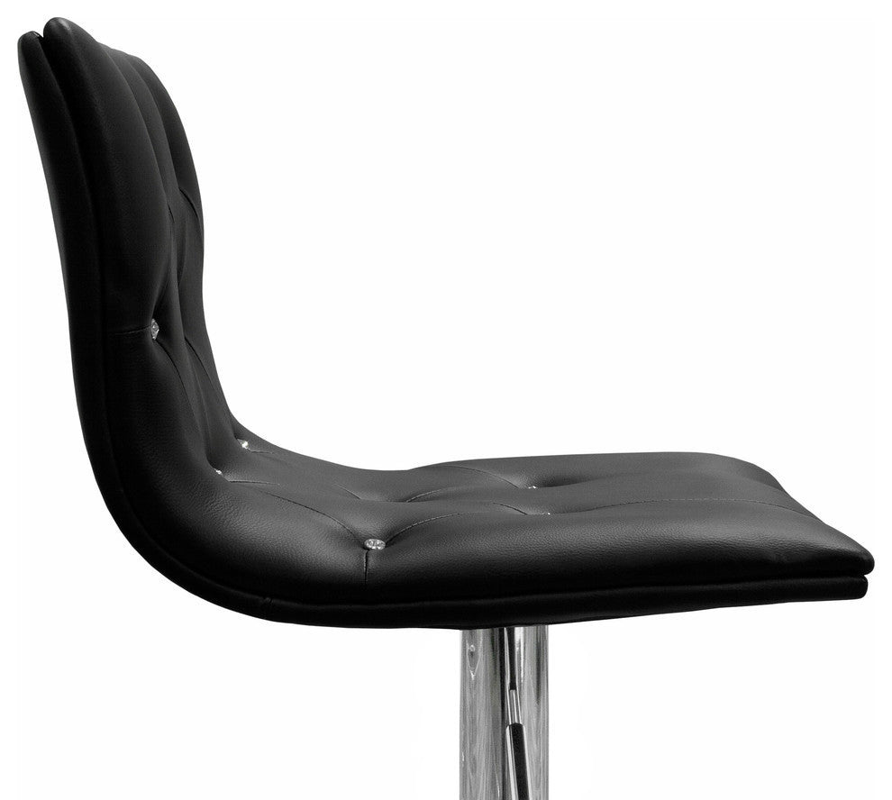 Modern Swivel Bar Stools With Crystals and Tufted Look, Set of 2, Black