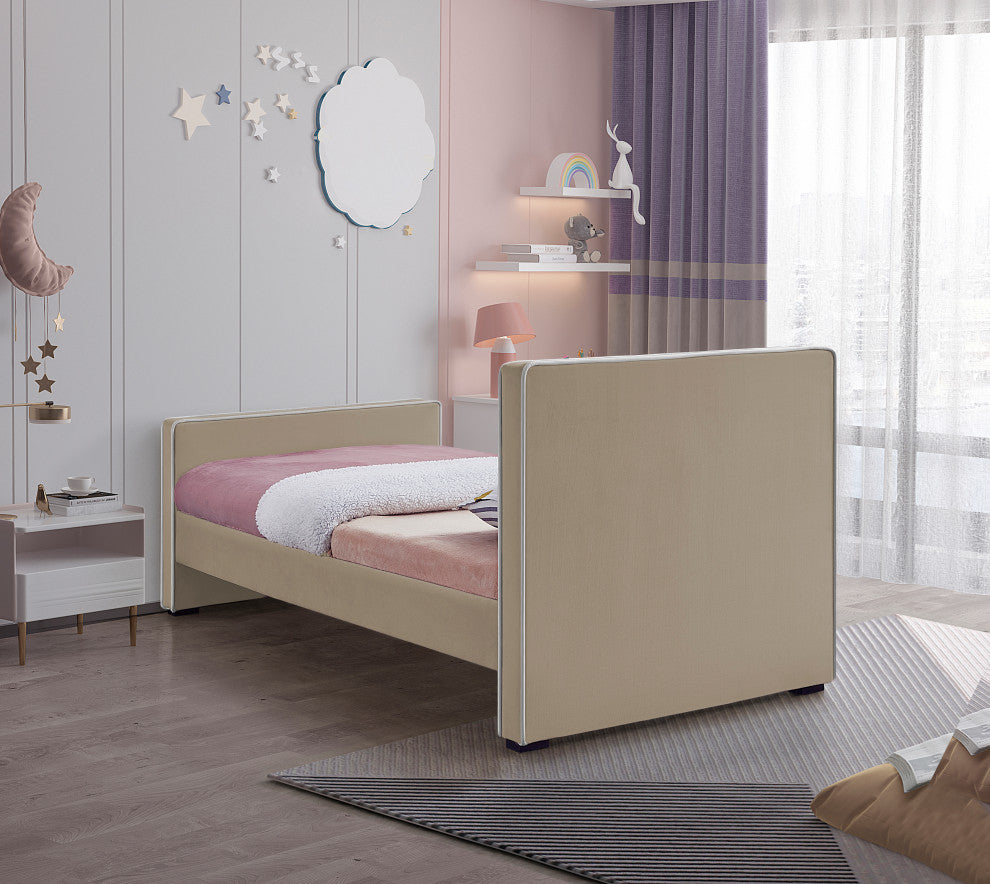 Dillard Velvet Upholstered Bed, Beige, Twin