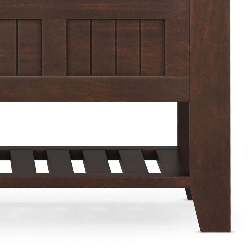 Acadian Solid Wood Entryway Storage Bench With Shelf, Brunette Brown
