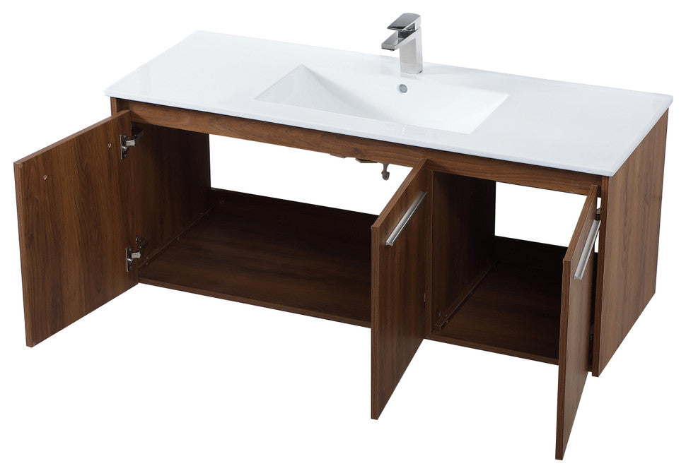 Single Bathroom Floating Vanity, Walnut Brown, 48"