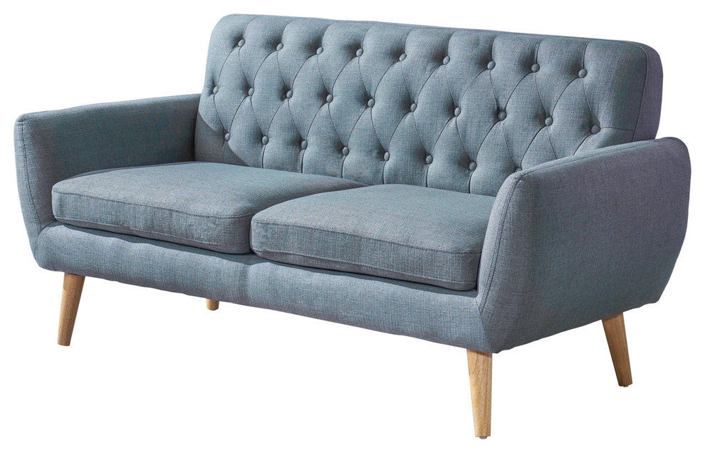 GDF Studio Eunice Petite Mid Century Modern Tufted Fabric Sofa, Blue