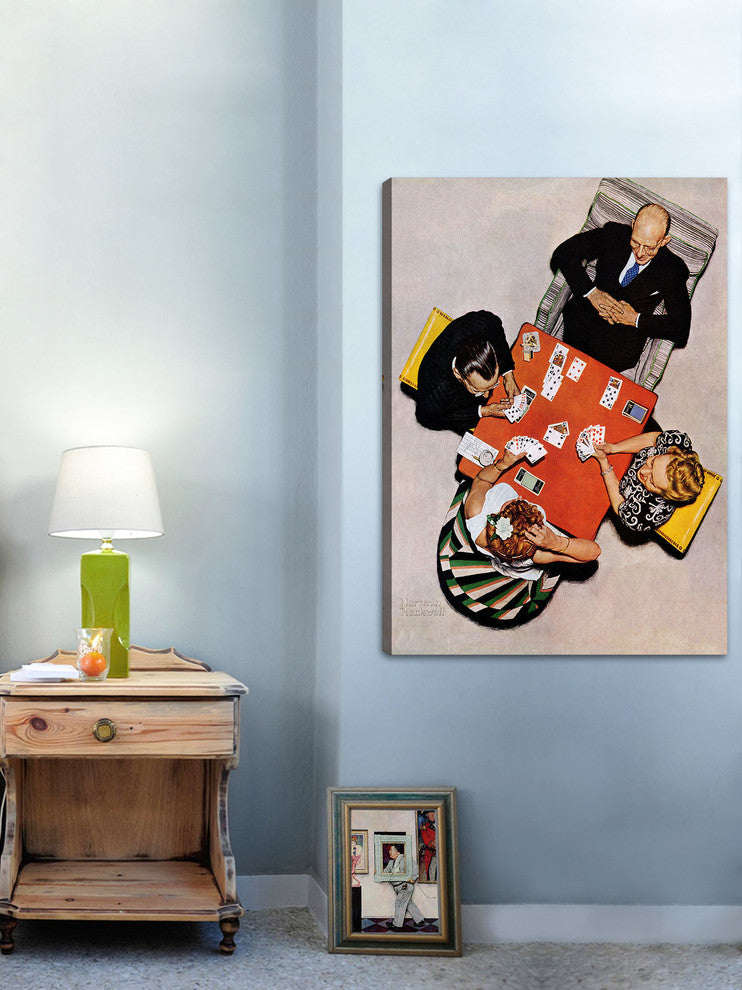 "Bridge Game" Painting Print on Canvas by Norman Rockwell
