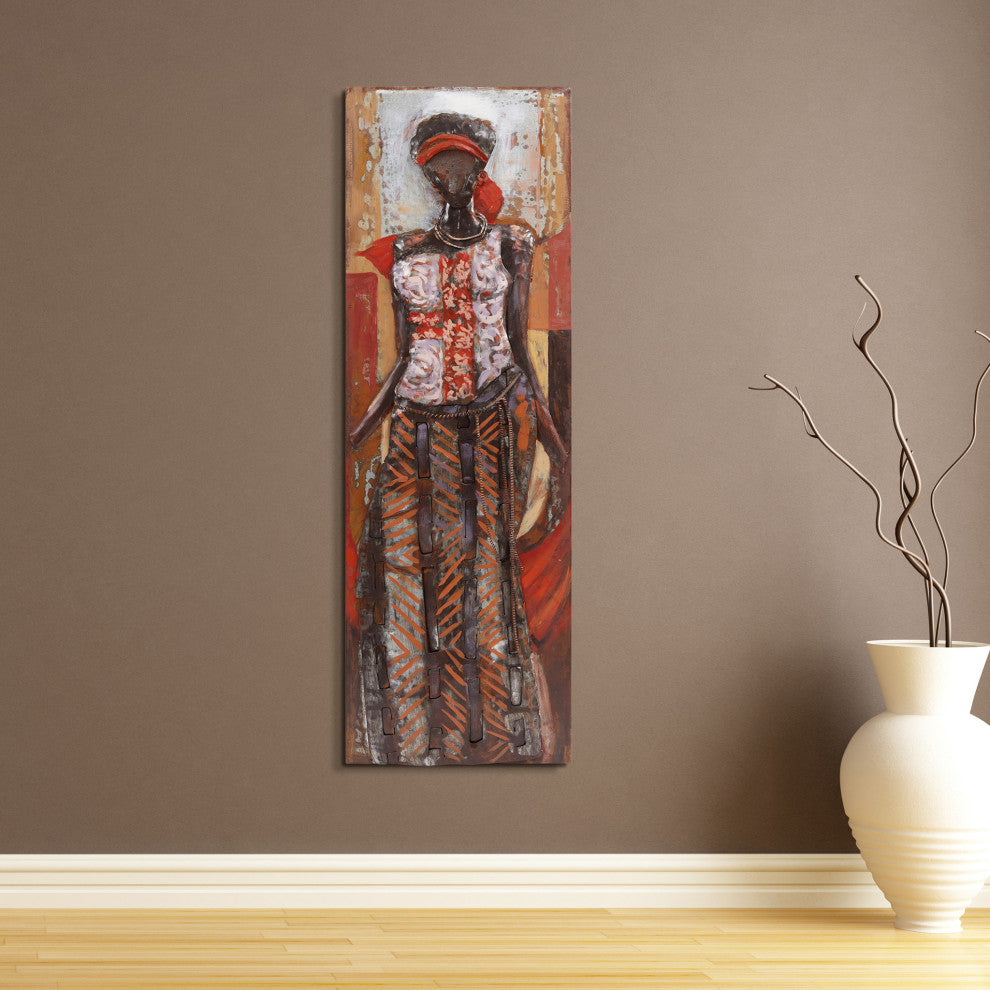 "Elegance" Primo Mixed Media Hand Painted Iron Woman Wall Sculpture, 20"x 60"