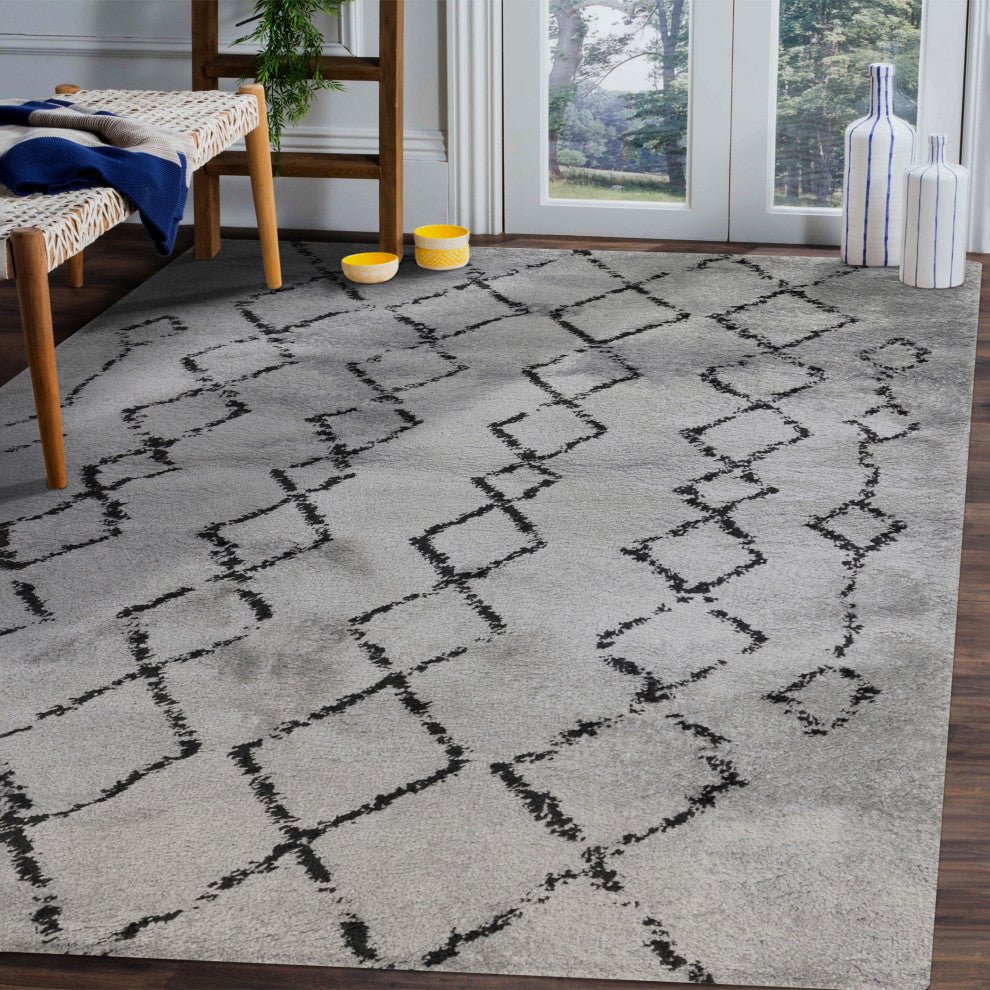 Aspen Shag Polypropylene Area Rug, Gray/Black, 5'x7'6"