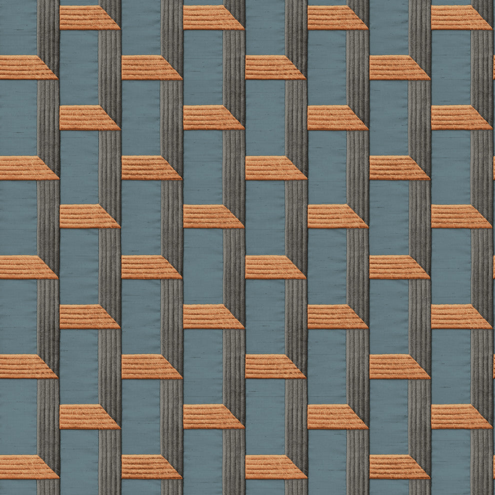 Geometric Textured Wallpaper, Stacked Highs, Blue Gray Terra, Sample