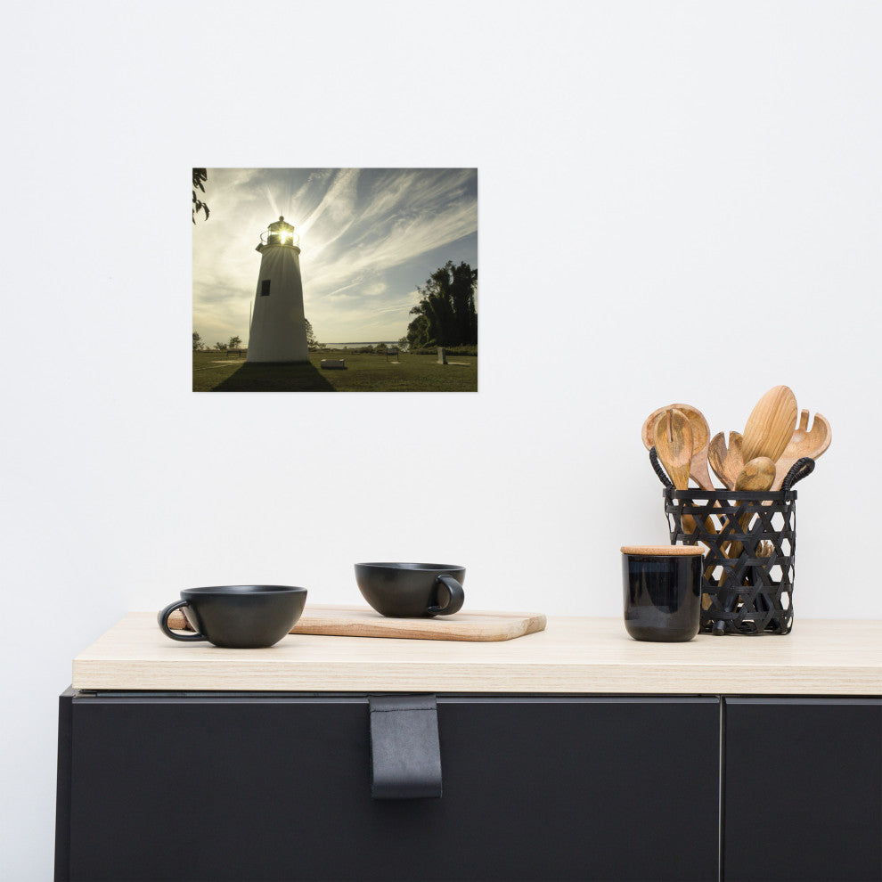 Turkey Point Lighthouse with Sun Flare Horizontal Unframed Wall Art Prints, 11" X 14"