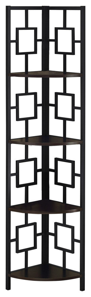 Bookshelf Etagere Corner 4 Tier 62"H Office Bedroom Metal Laminate Brown Black