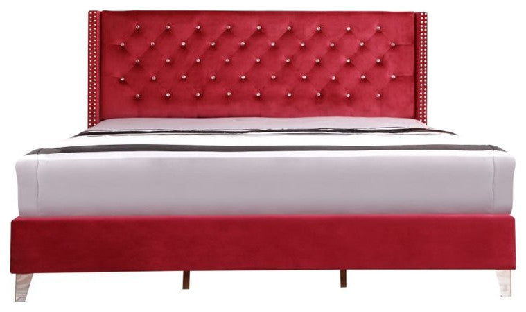 Chester Upholstered Velvet Bed, Cherry, King